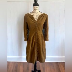 Maeve Anthropologie  green brown corduroy dress midi size 10 Medium NWOT